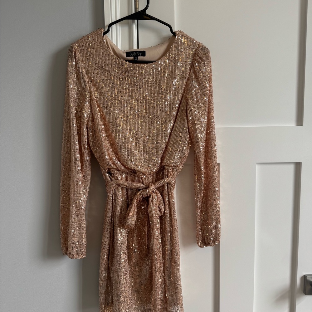 Rose Gold Sequin Long Sleeve Dress
